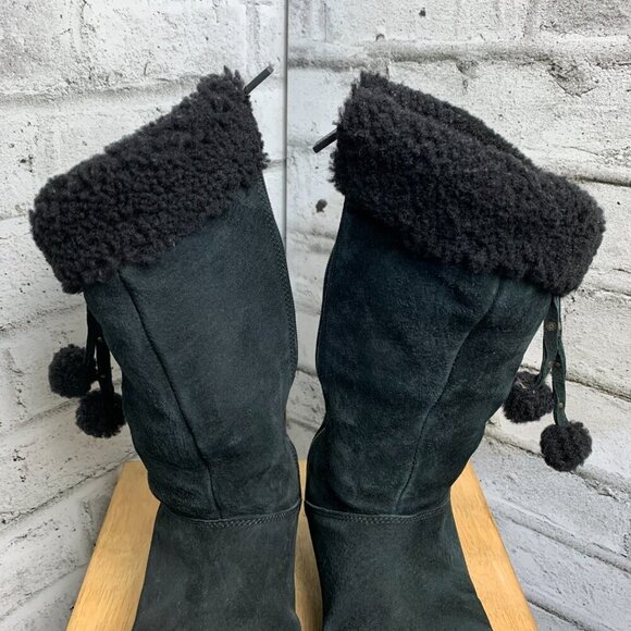 Ugg Black Suede Sherpa Lined Mid Calf Boots - Picture 6 of 12